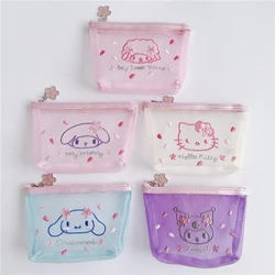 Sanrio Sakura Series Mesh Storage Bag Anime Hello Kitty Cinnamoroll borsa per il trucco ricamo Kawaii piccola borsa per il trucco del portafoglio della moneta