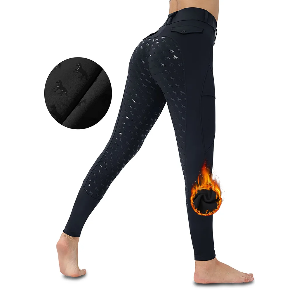 Winter warm equestrian pants women's velvet thickened riding pants silicone anti-slip high waist belly tuck gym breeches outdoor