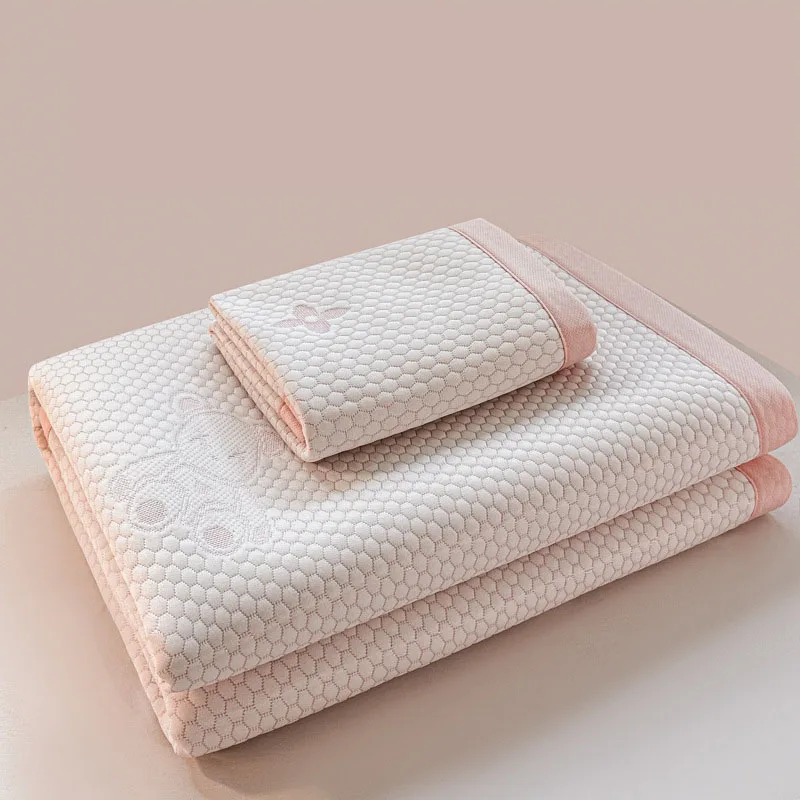 

2025 New Teddy Bear Jacquard Summer Sleeping Mat Cool Feeling Ice Bean Fits Mattress Washable Air Conditioning Soft Cushion