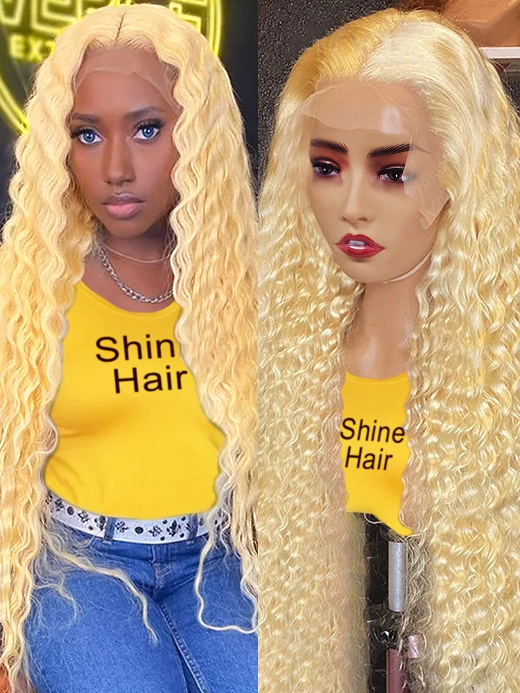 Honey Blonde Lace Frontal Wig, Curly Cabelo Humano, Deep Water Wave Wigs, Glueless Wig, 613, 13x6, 30 ", 40"