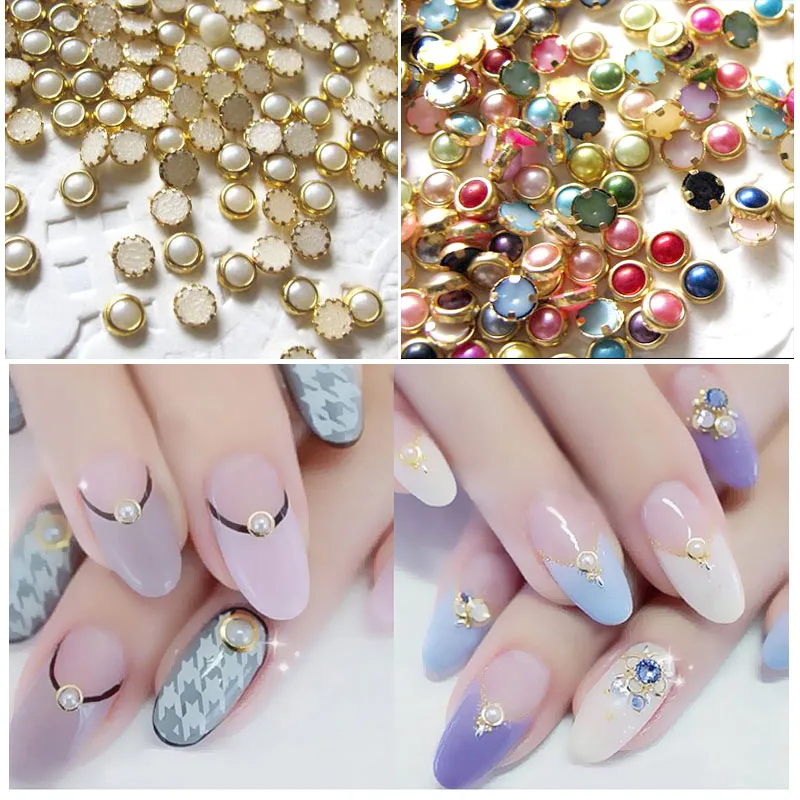 4mm Colorful Half Round Edge Pearls Metal Rhinestone DIY Nail Art Glitter Nail Beads Beauty Decoration