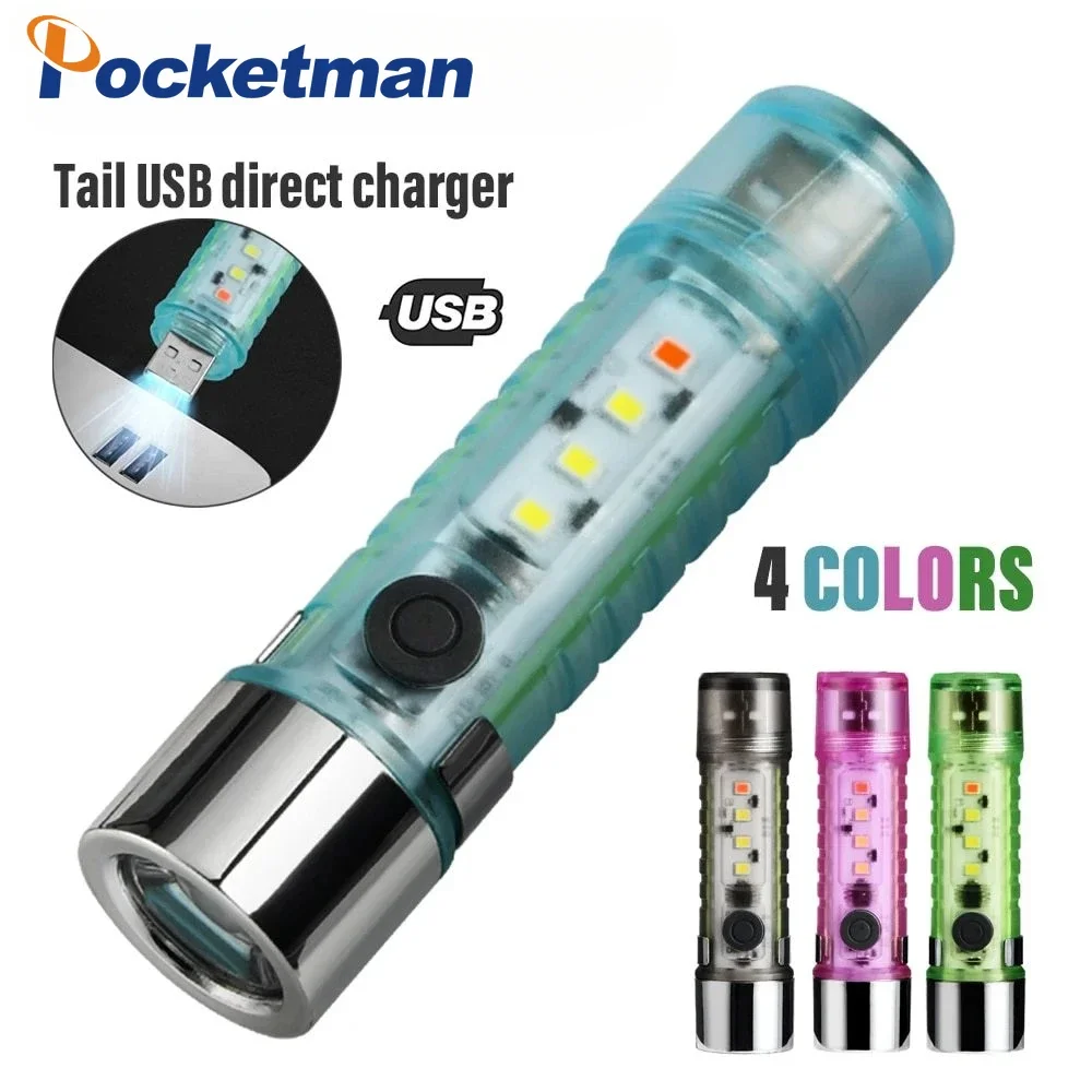 Powerful 6 Modes USB Rechargeable LED Flashlight Outdoor Waterproof Emergency Torch with Tail Magnet Super Bright Flashlights