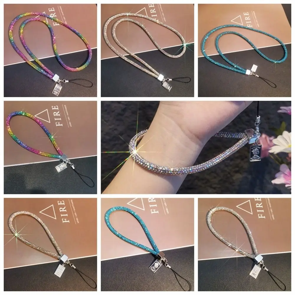 Full Diamond Rhinestone Phone Lanyard Diamond Pendant Anti-lost Diamond Phone Lanyard Wrist Chain Short Rhinestone Neck Strap