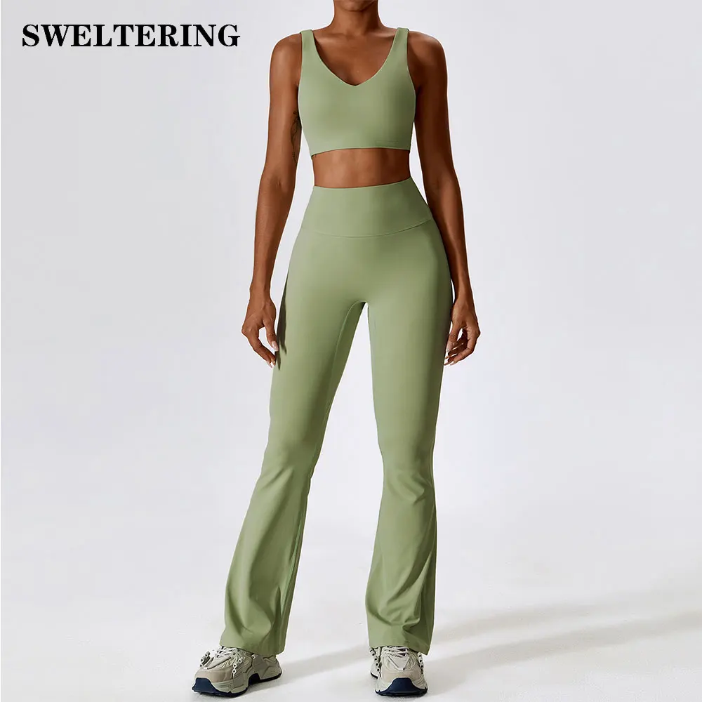 Conjunto de chándal de Yoga para mujer, ropa deportiva de entrenamiento, gimnasio, Top corto de manga larga, Leggings de cintura alta, trajes