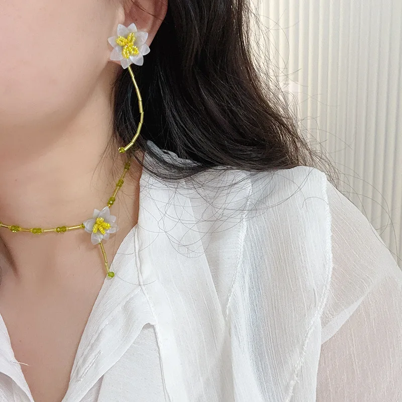 Original design handmade Gesang flower stud earrings Mori age-reducing happiness treasure elegant little woman personalized ear