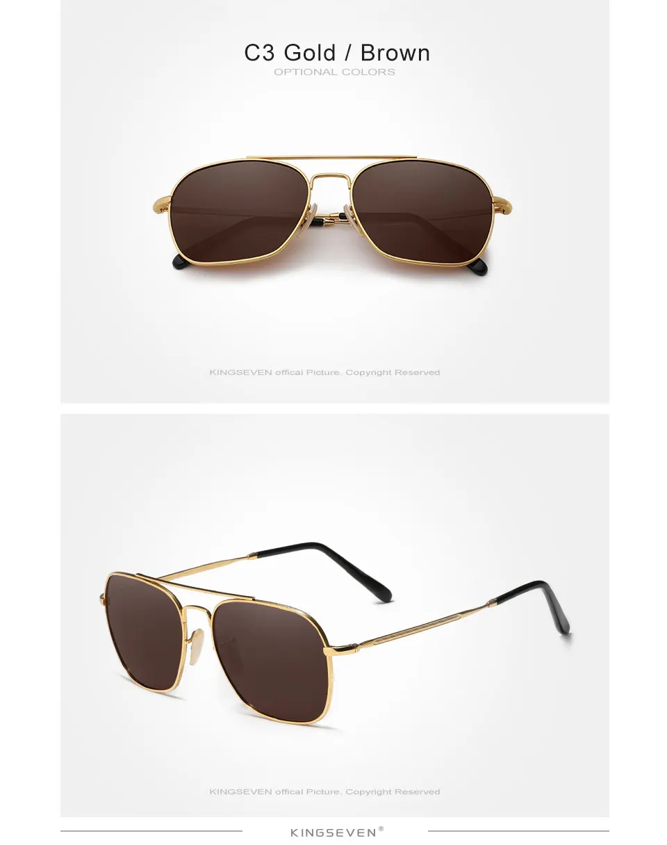 KINGSEVEN Neue Klassische Polarisierte Sonnenbrille Für Männer Frauen Fashion Square Legierung Rahmen Anti-reflexion Gläser Luxus Brillen – Detail 7