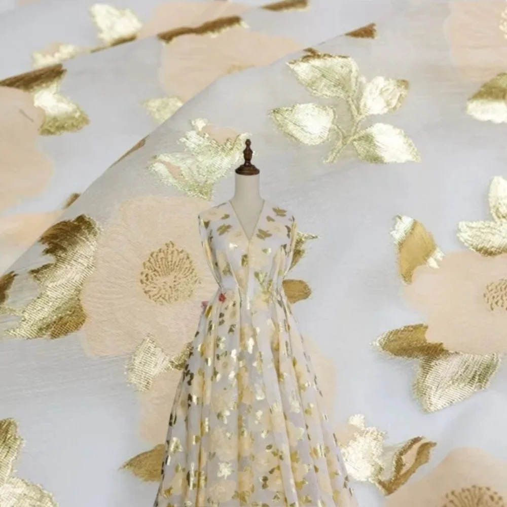 

Золотая проволока из органзы, жаккардовая ткань, весна-лето, сетчатое платье, одежда, европейский бренд, модный дизайн, оптовая продажа, мягкая ткань
