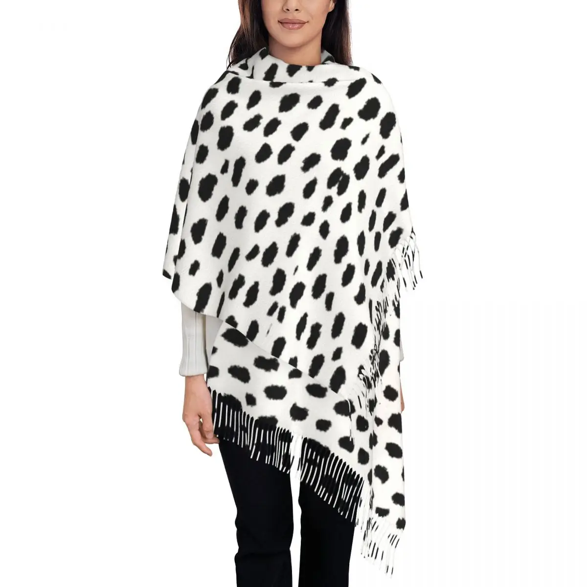 Womens Scarf with Tassel Dalmatian Spots Long Winter Fall Shawl and Wrap Dalmatian Dog Animal Lover Gifts Cashmere Scarf