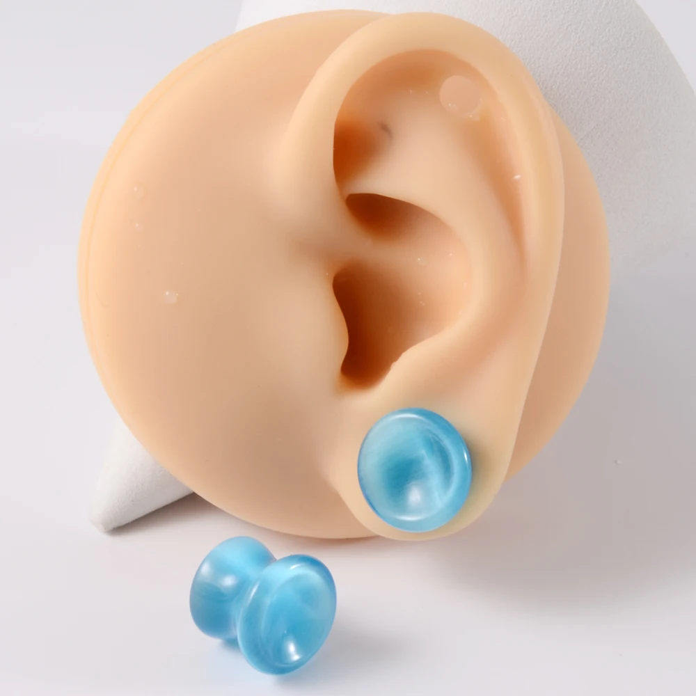 1Pair Amethyst Tiger Cat Eye Ear Plug, Double Flare