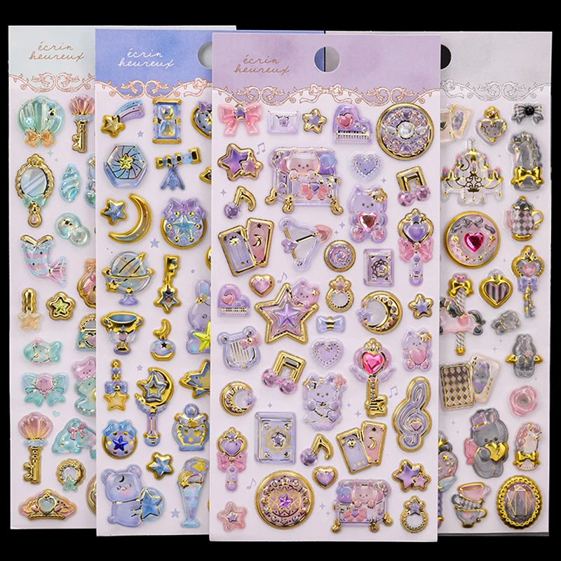 Cute Fashion 3D Relief Stickers Cute Aesthetic Stickers Creative Magic Wand Gem Diamond Stickers Shiny Decoration Stickers