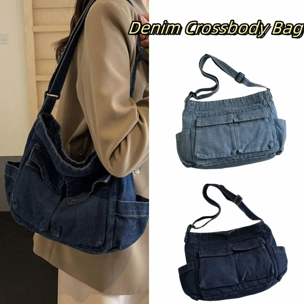 

Fashion Canvas Denim Messenger Bag Harajuku Blue Commuting Shoulder Pouch Large Capacity Korean Style Underarm Bag Daily