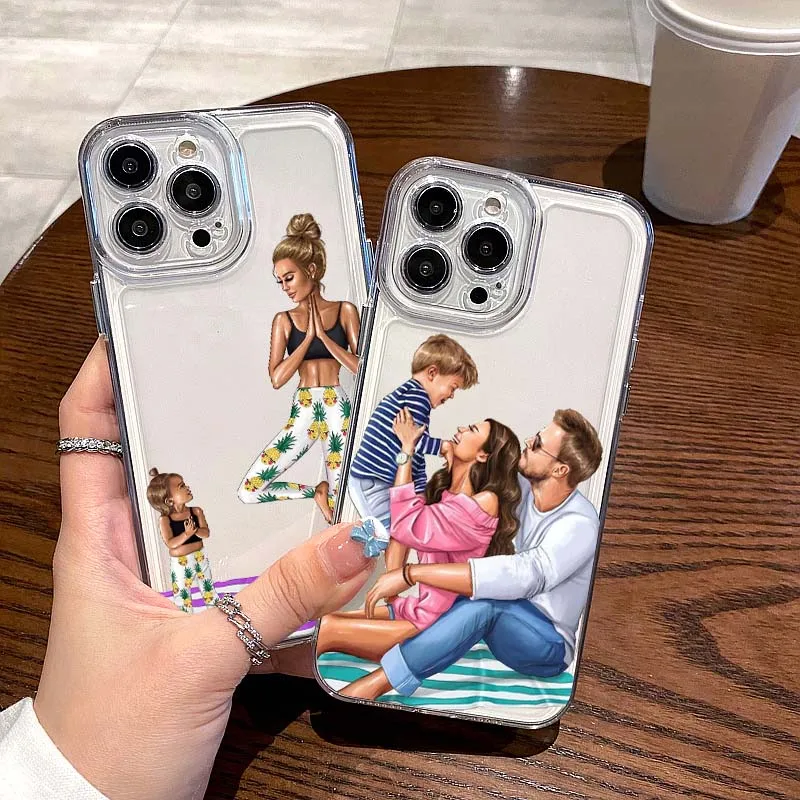 

Family Mom Baby Dad Phone Case For Apple iPhone 17 16e 16 15 14 13 12 11 Pro Max Plus Mini TPU Soft Transparent