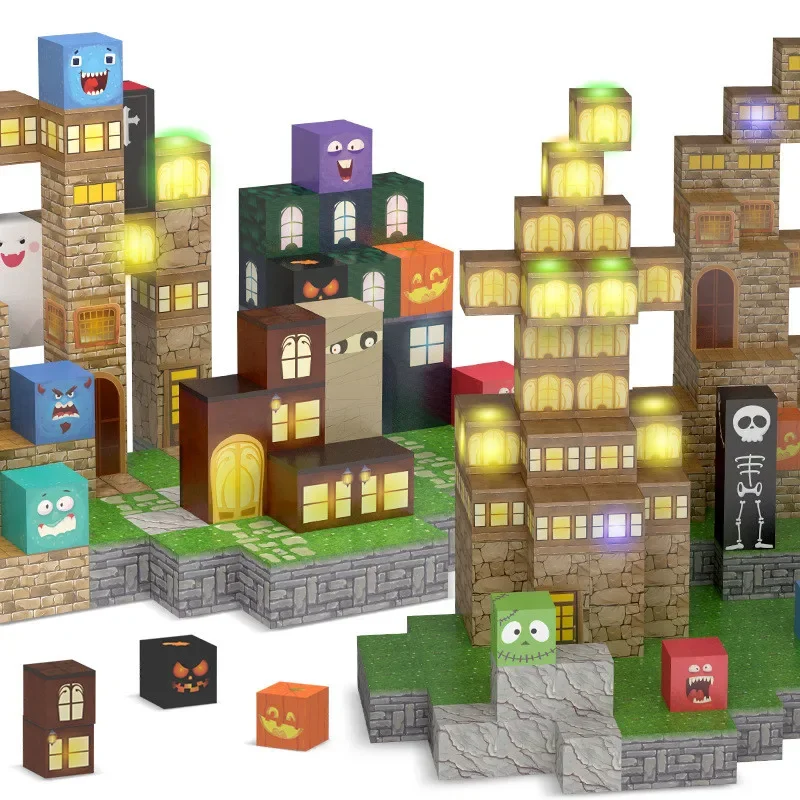 ハロウィーンをテーマにしたライト付き磁気ビルディングブロック DIY おもちゃ ホリデーショッピング用ギフト