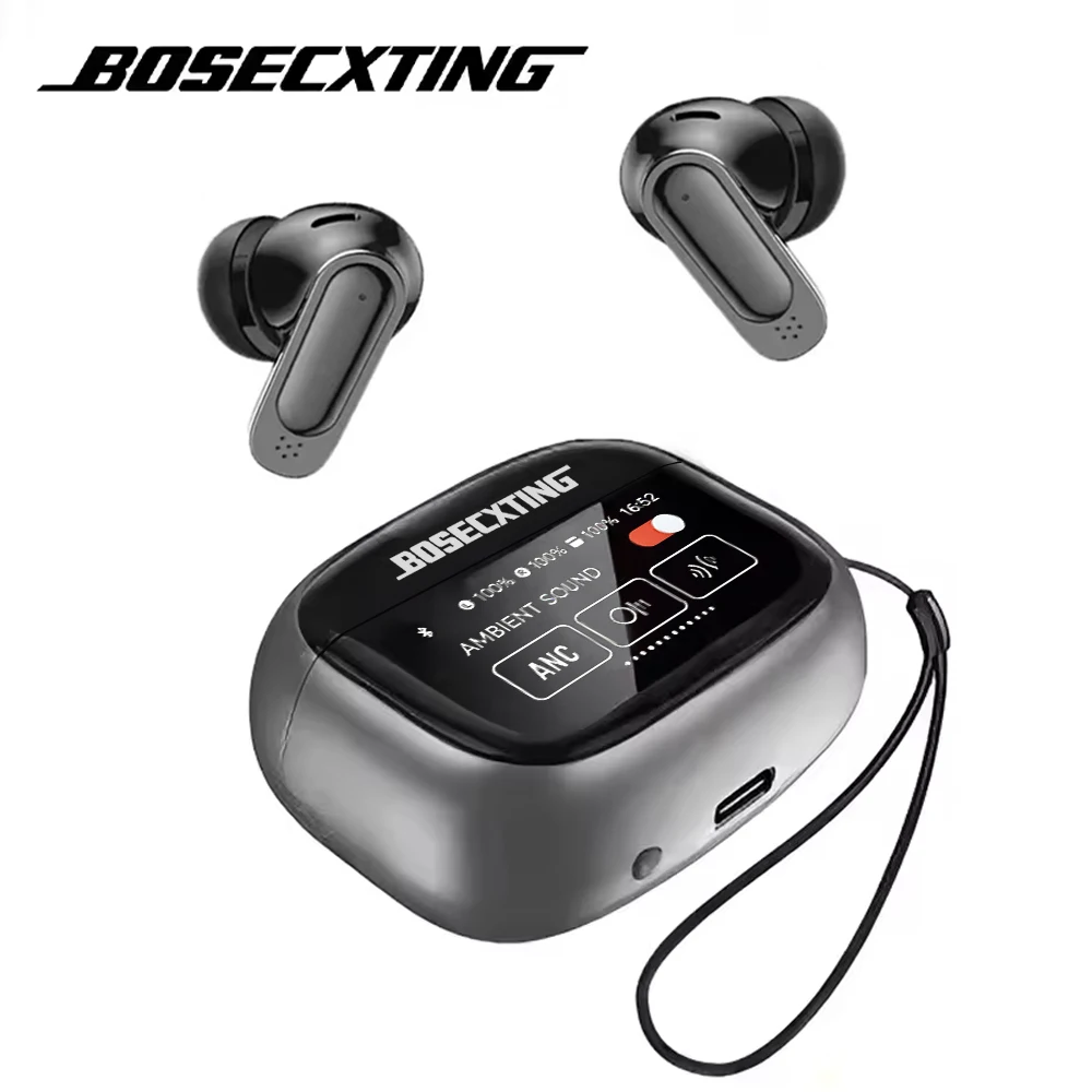 BOSECXTING Ultra V11 Smart Touch Multi functional Large Screen TWS Wireless ANC Noise Cancelling Earbuds Enc Heavy Bass Earbuds