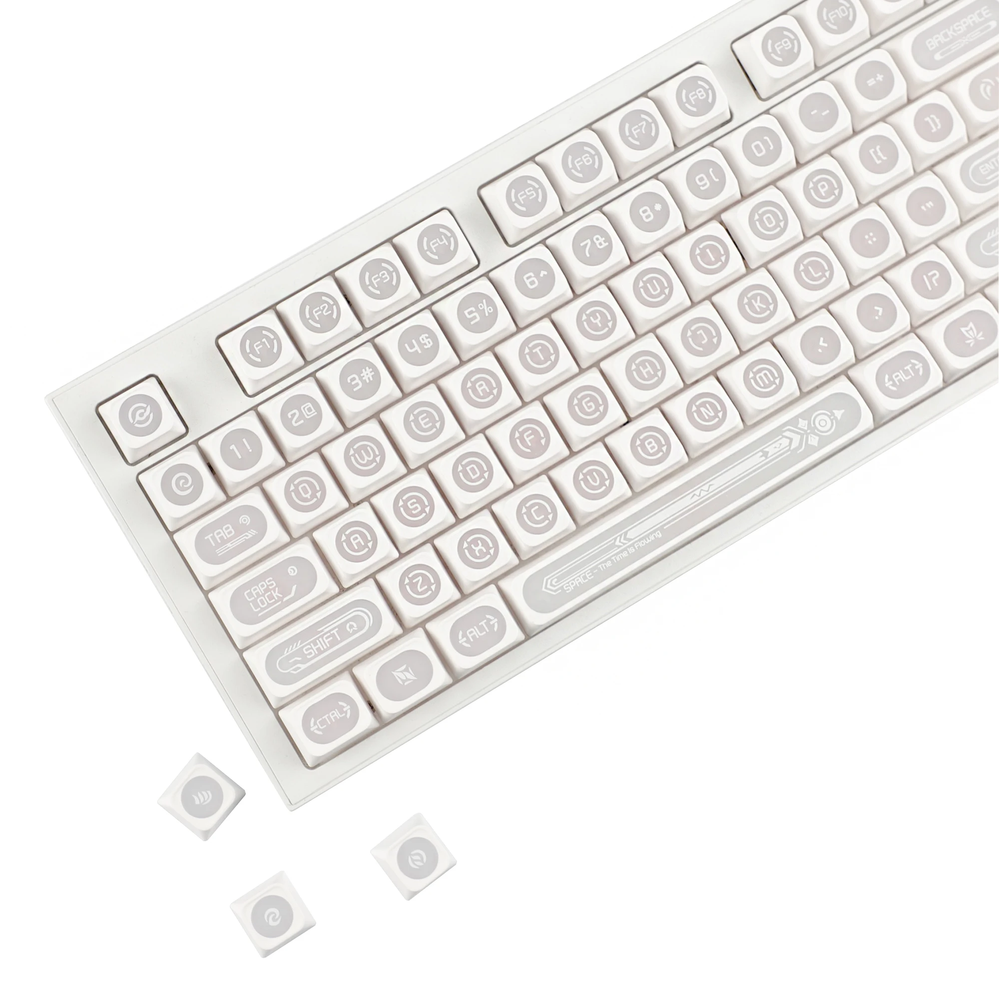 YMDK Cat Eye Stone Matte Theme 136 Keys MAX Profile Shine Through PBT PC Custom Black White Keycaps for MX Mechanical Keyboard