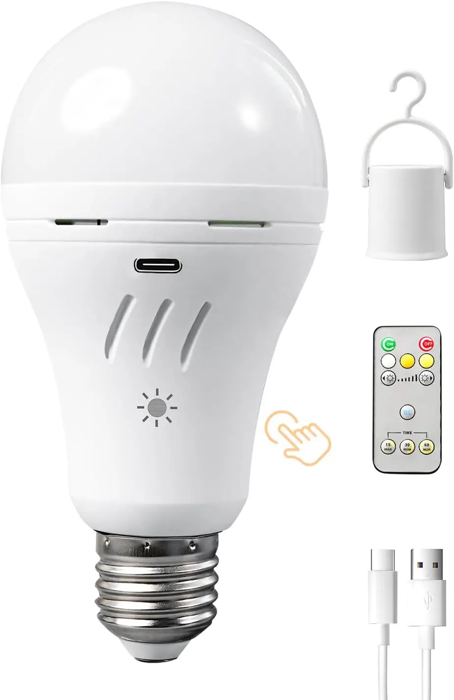 Rechargeable Bulbs Suitable for E27 with Remote Control 9 W Long Battery Life Adjustable Brightness White/Warm Light forCamping