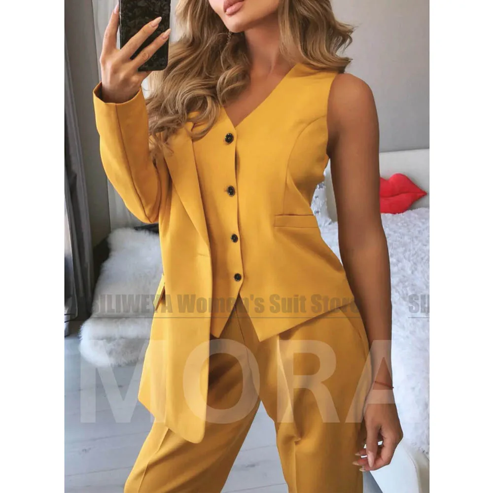 Damen-Anzug, 3-teilig, ein Knopf, elegant, Arbeit, Party, Abend, Outfit, schmale Passform, maßgeschneidert, Bürodame, formell, lässig, Alltag