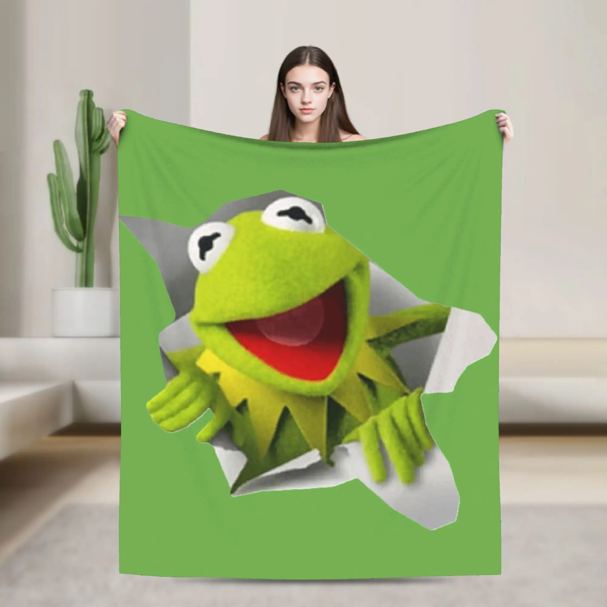 

Kermit Frog Blanket Flannel Vintage Warm Throw Blankets for Chair Covering Sofa Winter,