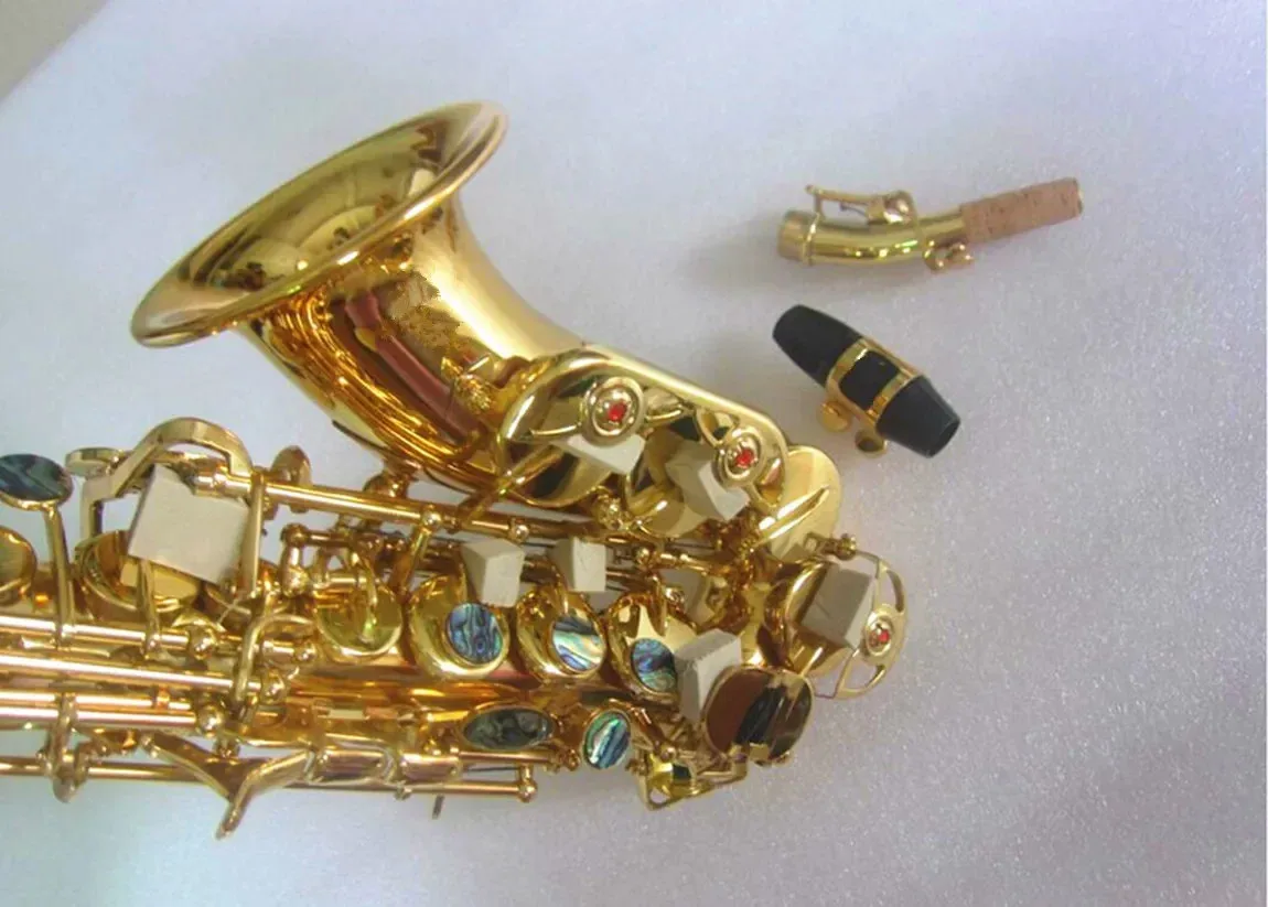 2026 new Curved Bb Soprano Saxophone Gold Lacquer with Mouthpiece Reeds Neck & Hard Case