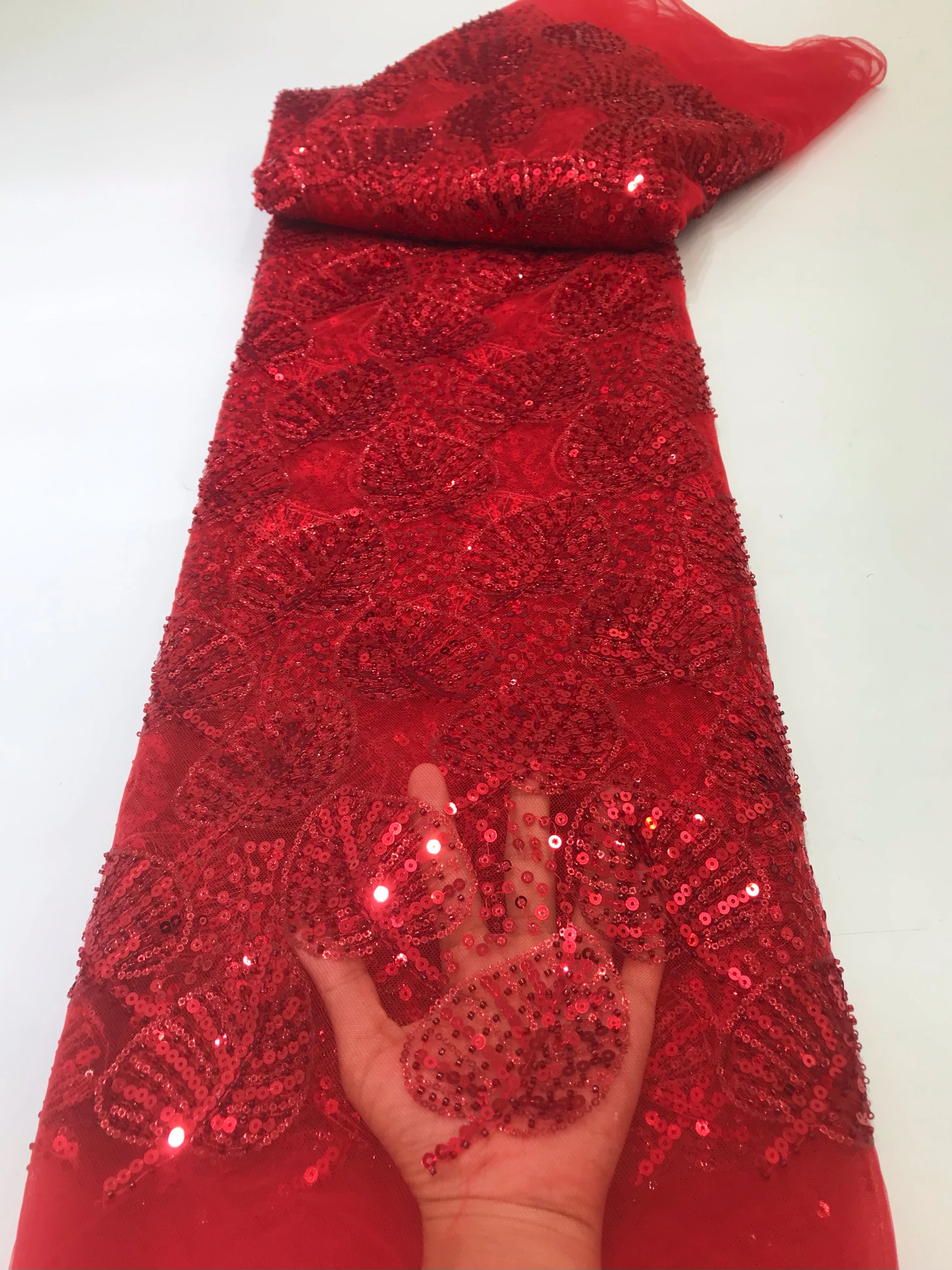 

Hot Sale Elegant Handmade Embroidery Beaded Lace High Quality African Sequins Lace Fabric for Wedding Sewing JL