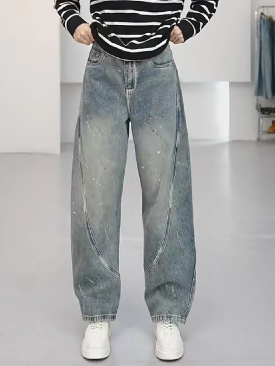 

Spring New Style Men's Casual Loose Jeans Knife Splashed Ink Design Painted Fashionable All-Match Long Pants