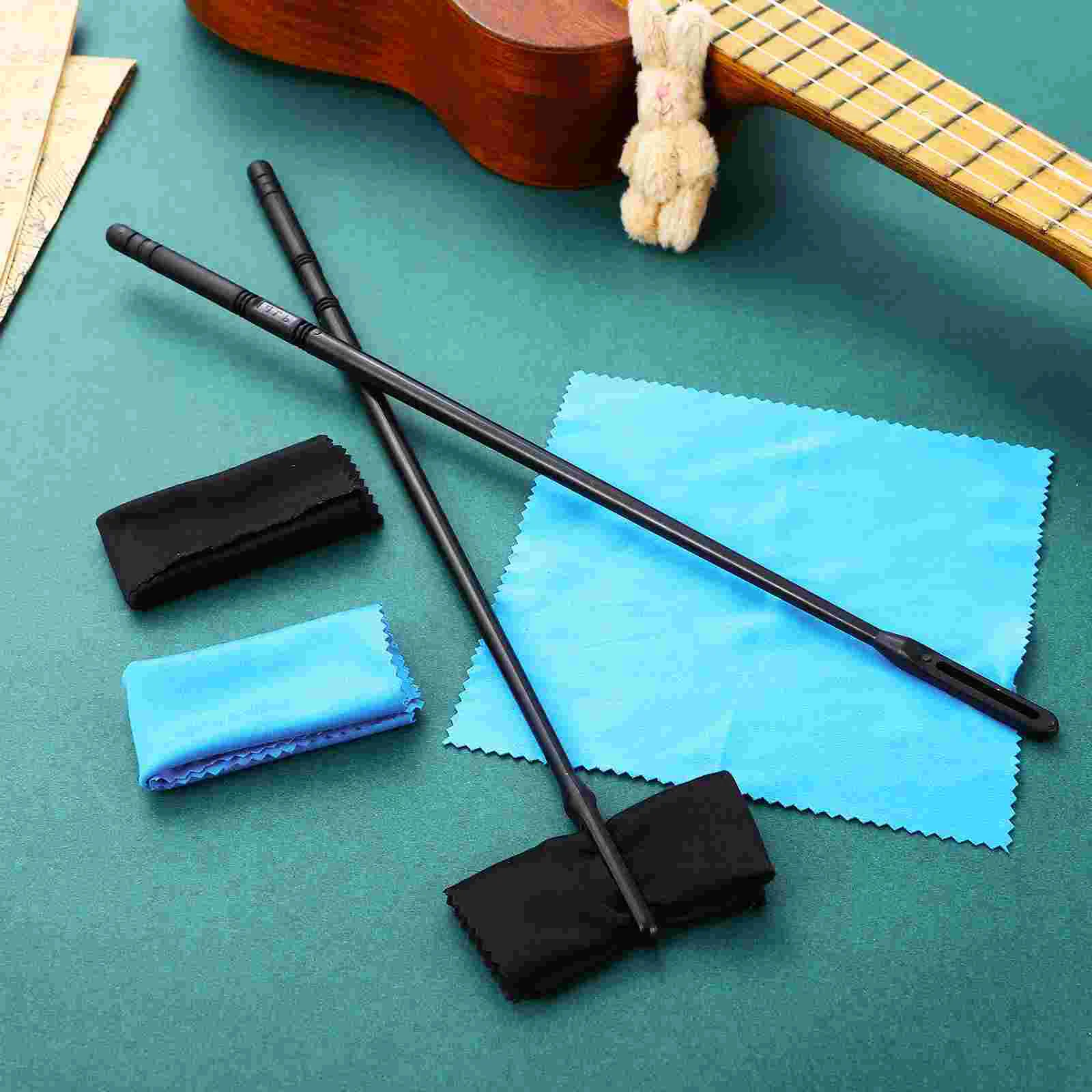 

2 Pcs Flute Cleaning Kit Polishing Swabs Plastic Sticks Instrument Cloths Rods for