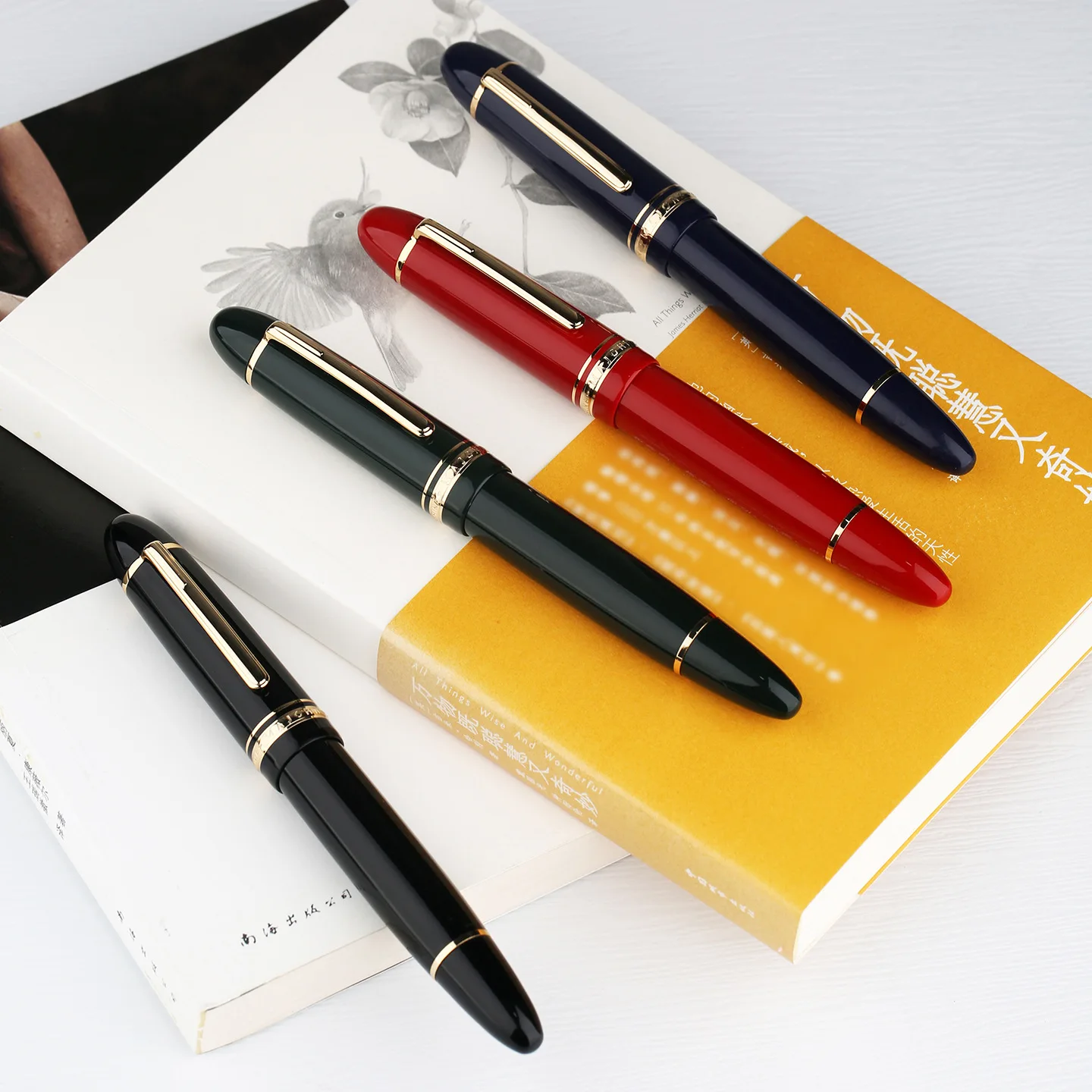 

MAJOHN P141 Oversized Piston Fountain Pen #8 F Nib Large Ink Capacity Black Resin Gold Silver Trim Luxury Gift Pen