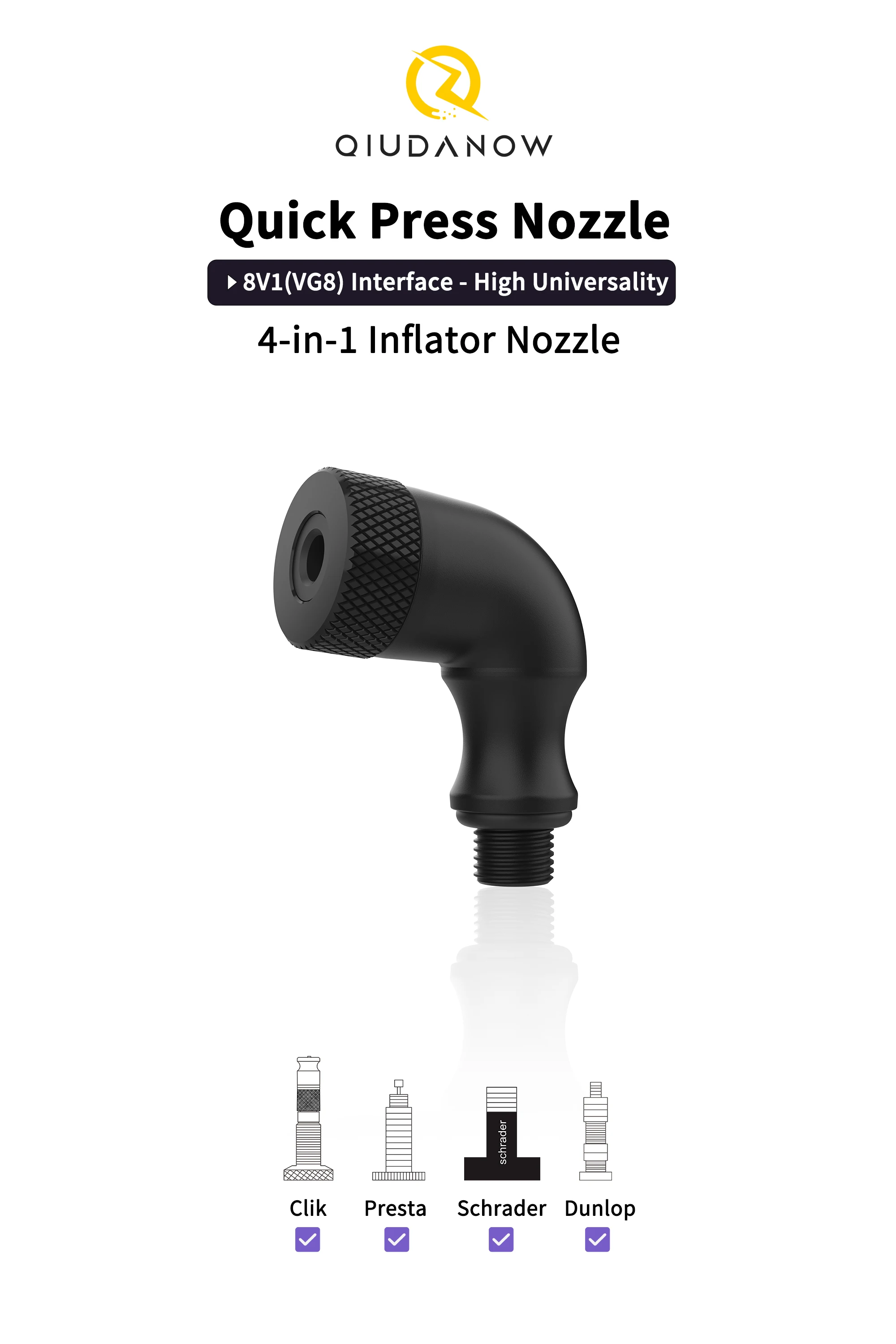 4-in-1 Universal-Luftpumpen-Düsenadapter Ventil-Konverter für Schrader, Presta, Dunlop, Clik-Ventile, Passend für MTB & Rennräder – Detail 1