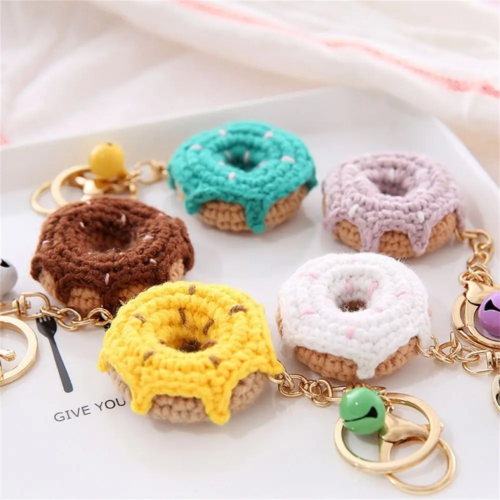 Lemon Donut Fruit Keychain Strawberry Crocheted Knitting Car Keychain Watermelon Orange Knitted Keyring Ladies Girls