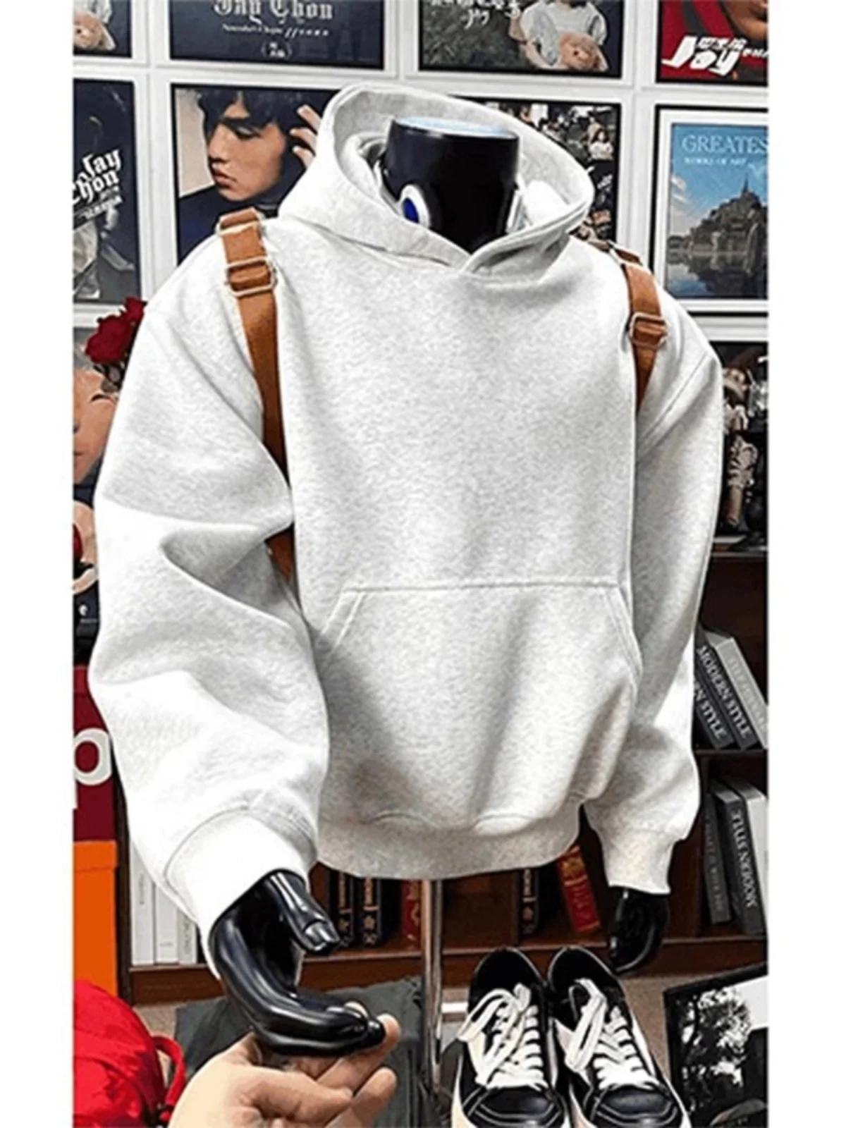 

Heavyweight Hoodie Sweatshirt Men's American Retro High-End Short Style Youth Outerwear Flower Grey Casual Spring Autumn