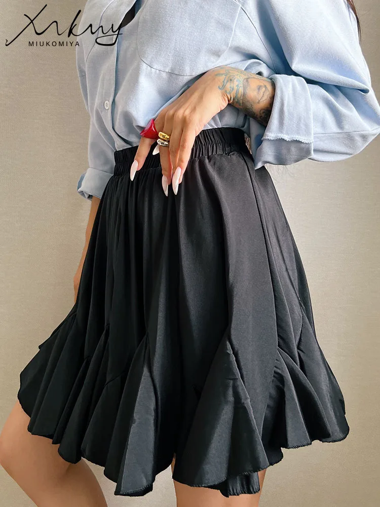 MiuKiMiYa White Pleated Mini Skirts Women Summer 2024 High Waist Irregular Pleated A Line School Black Short Skirts For Women