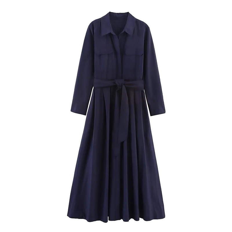 Willshela damesmode met riem effen midi-jurk met enkele rij knopen, vintage revershals, lange mouwen, vrouwelijke chique damesjurken