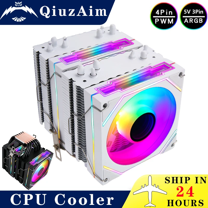 

QiuzAim White/Black Themed Radiator Twin Towers 6 Heat Pipe CPU Cooler Argb 90mm Fan install LGA2011 2066 x79 x99 1200 115x AMD