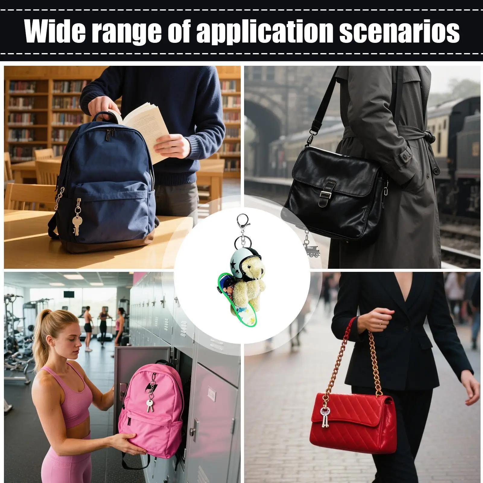 LLavero de oso con casco, llavero de felpa de oso, llavero de Animal elegante para mujer, mochila de viaje, monedero, billetera, decoración del hogar
