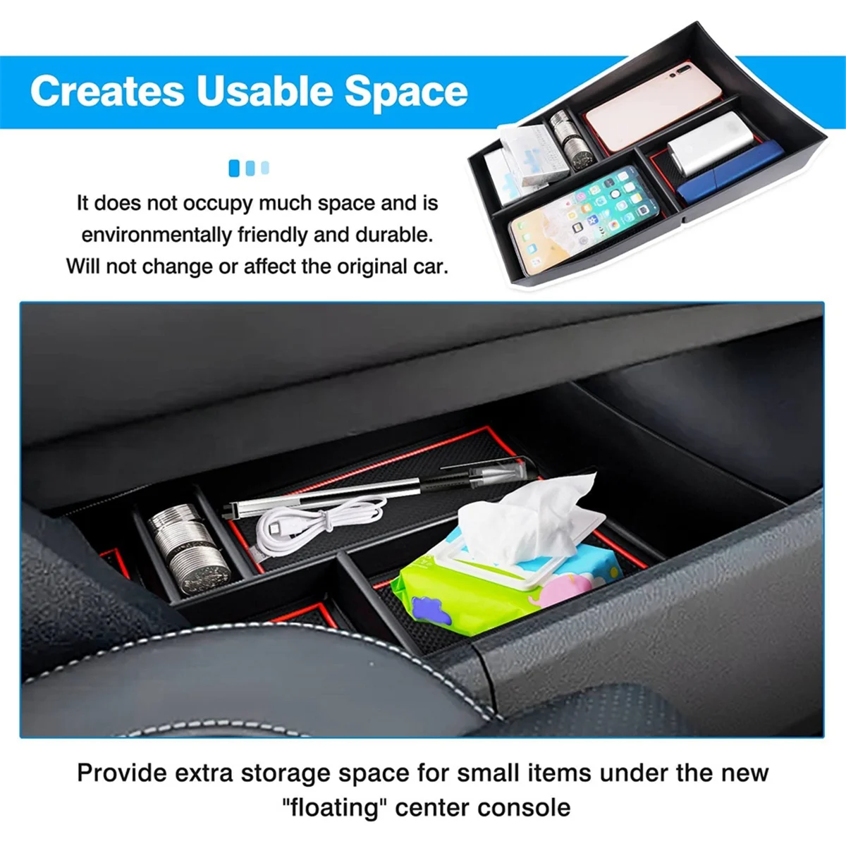 Car Center Console Organizer for Nissan Rogue 2021 2022 2023 T33 Interior Accessories Storage Insert Tray