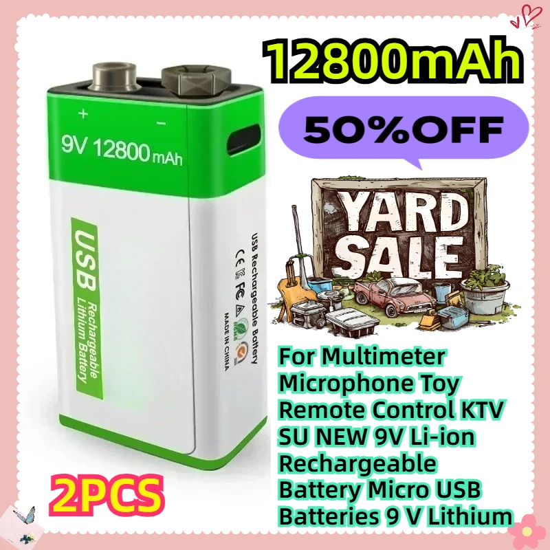 

For Multimeter Microphone Toy Remote Control KTV SU NEW 9V 12800mAh Li-ion Rechargeable Battery Micro USB Batteries 9 V Lithium