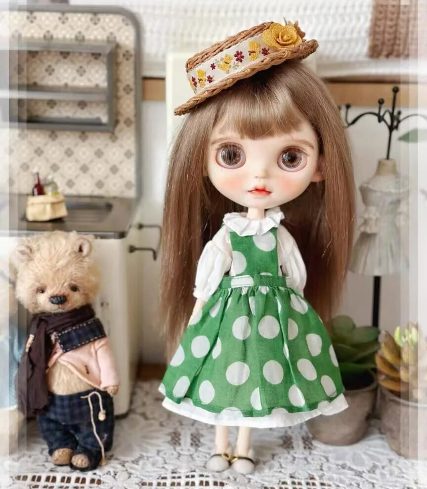 2025 2pcs linen Rural Blythe White skirt+outer shoulder strap skirt 1/6 30cm(Fit for  azone,Pullip,Ob22/24/26, Licca)