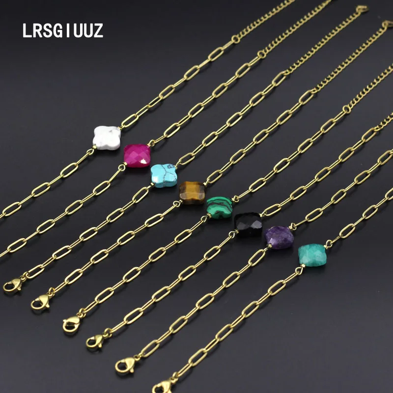 2023 News Luxury Stone Flower Charm Bracelet For Women Gift High Quality Gold Color Stainless Steel Clover Bracelet Jewelry