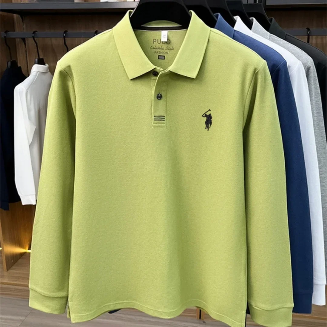 2026 neues 100% reines Baumwoll-Poloshirt der High-End-Marke für Herren, langärmelig, Herbstmode, luxuriöse Stickerei, Golf-Oberteil, Business-T-Shirt – Detail 12