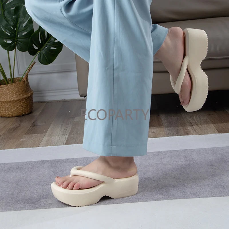 Flip-flops Bright Color Thick Soled Slippers 2023 New EVA High Heel Wear Clip on Flip Flops Outside Summer Shoes for Women