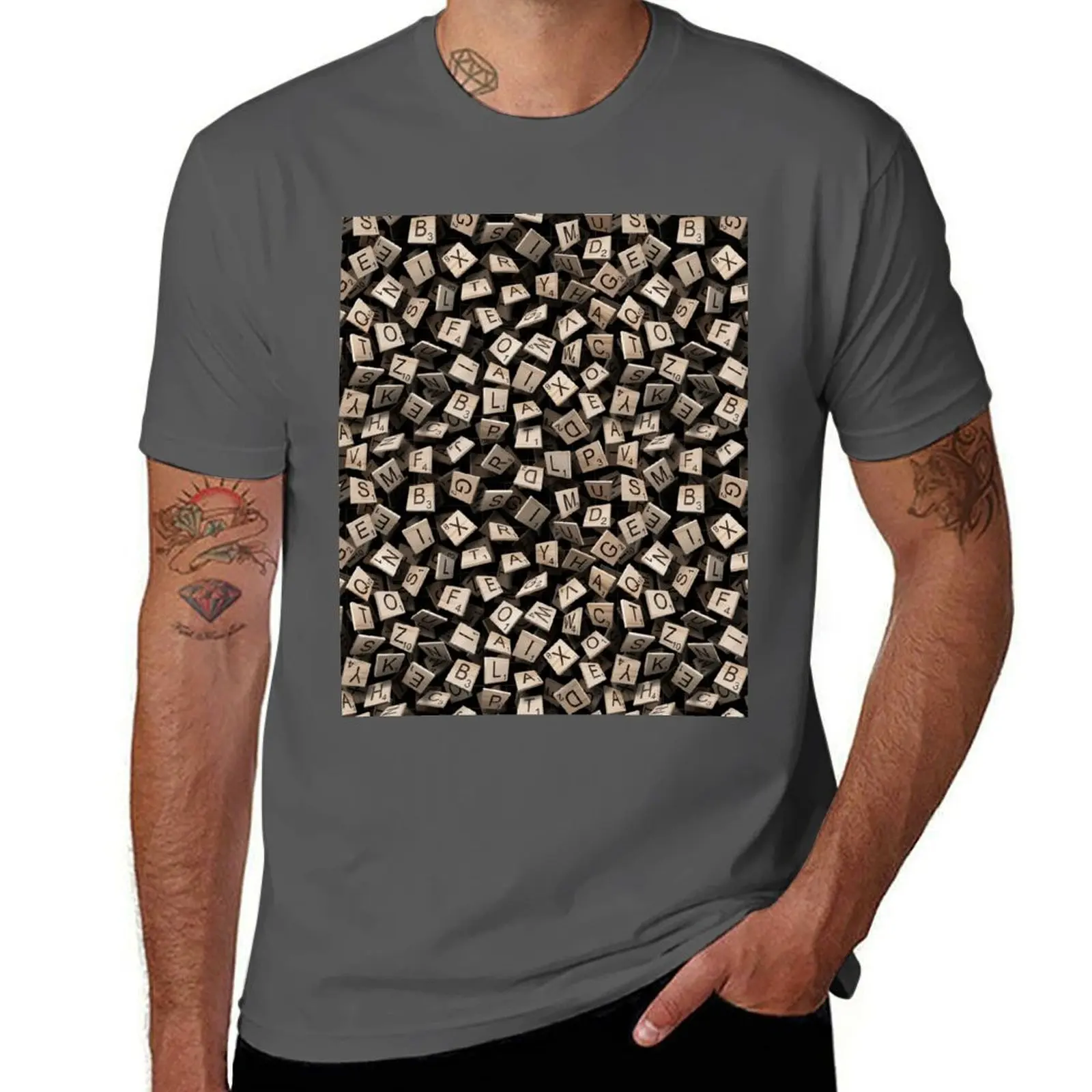 

Scrabble Tile Madness Pattern T-Shirt Work Wear Short Sleeve T-Shirt