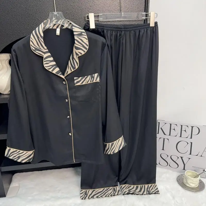 

Balck Zebra Print Long Sleeve Top Pant 2Pcs Sleepwear Loungewear Female Summer Autumn New Home Clothes Cozy Loungewear