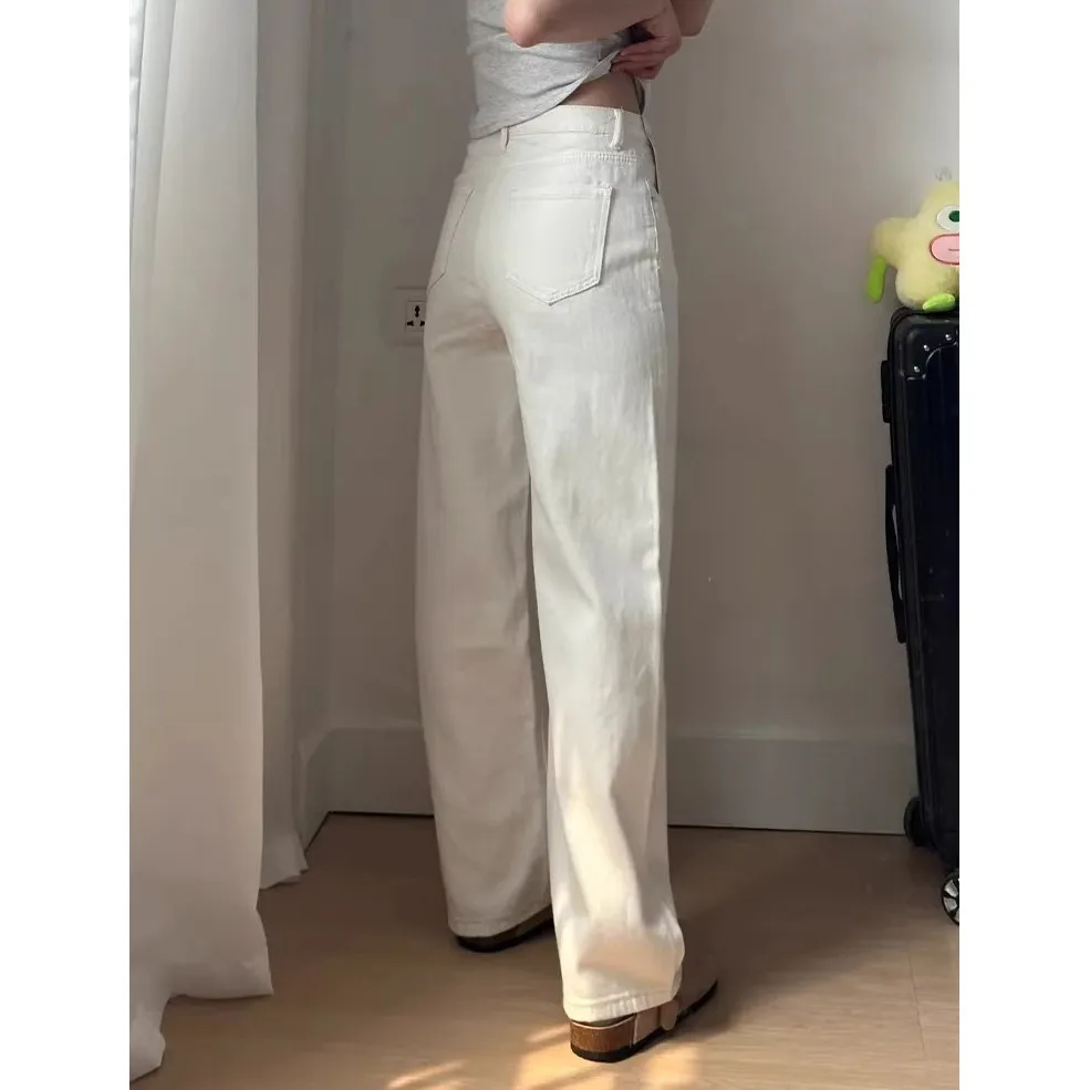 High Waist Wide Leg Jeans Women's Spring Autumn New Fashion Drape Loose Slimming Straight Long Pants White Casual Fashion