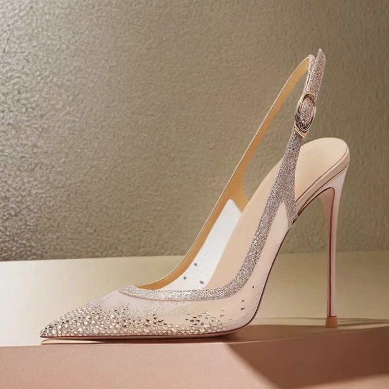 

Черные сетчатые босоножки на высоком каблуке с острым носком и ремешком сзади, сексуальные, с закрытым носком, новые, большие размеры, женские