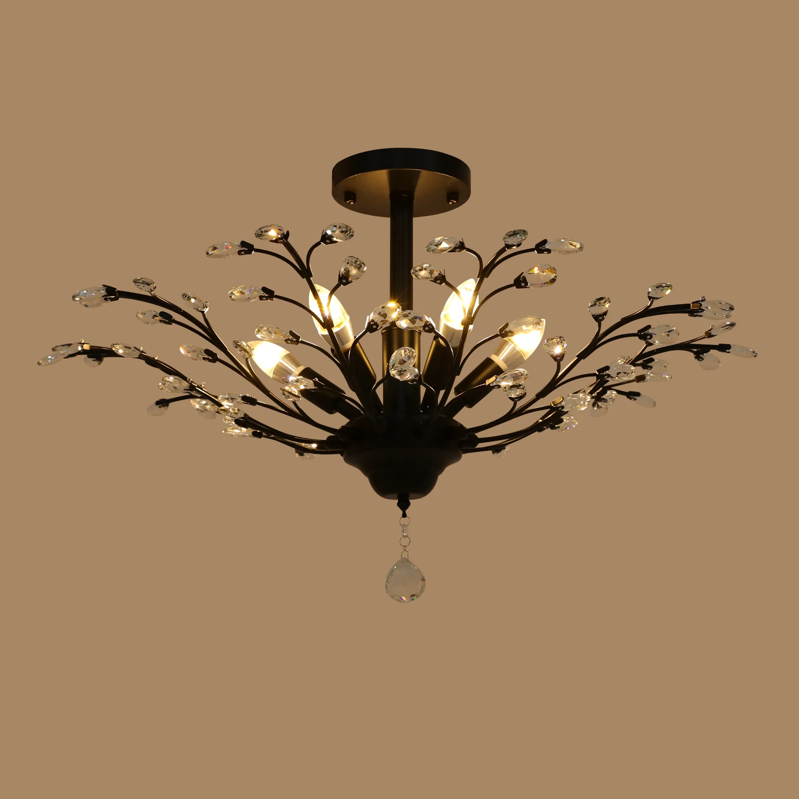 

Vintage Crystal Chandeliers, 5*E12 Branches Shape Ceiling Lights, Elegant Crystal Pendant Light for Lofts Living Room Bedroom