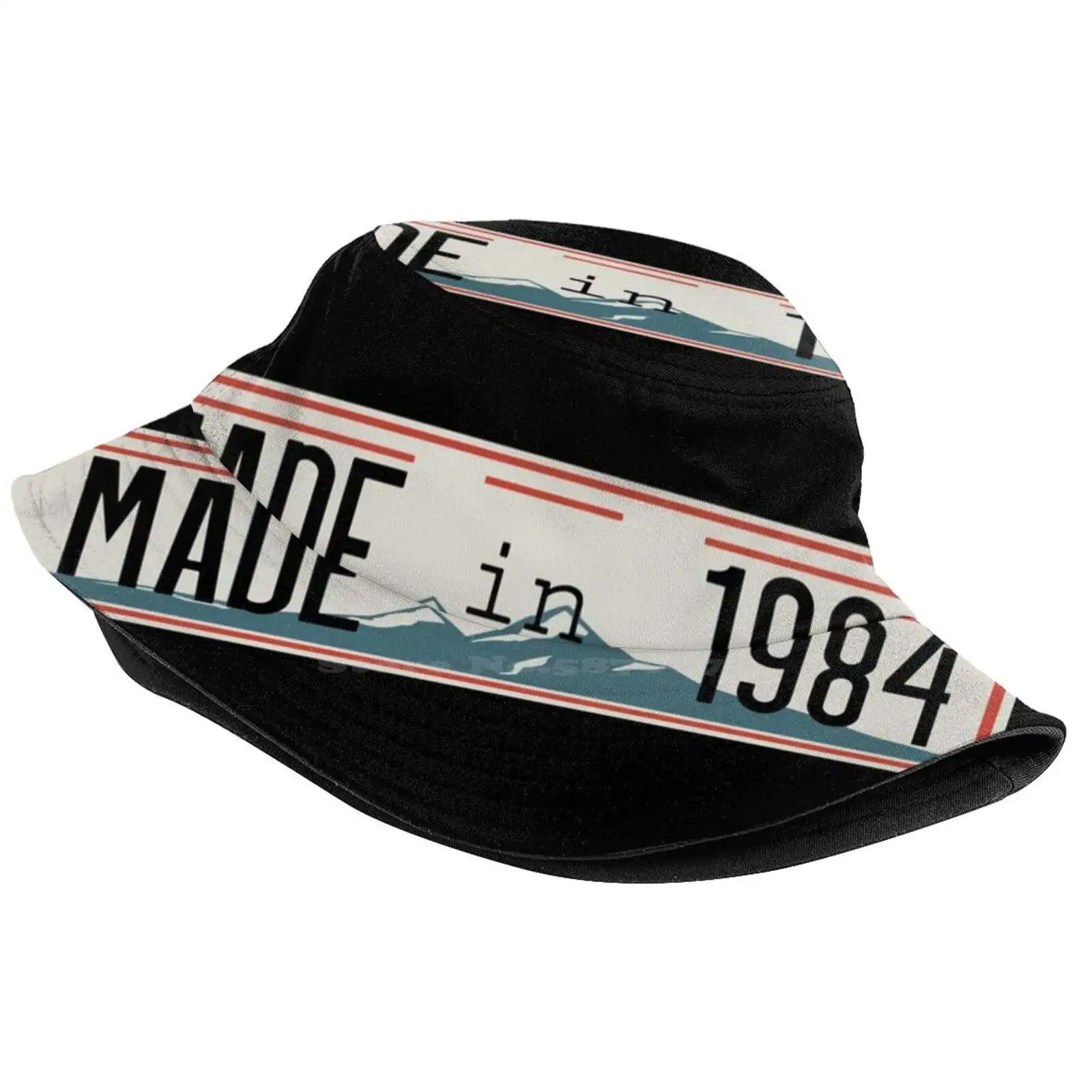 Made In 1984 Sun Cap Fisherman Hat Bucket Hats Made In 1984 Est Date Of Birth Year Black White Minimalistic Car Plate 23Rd