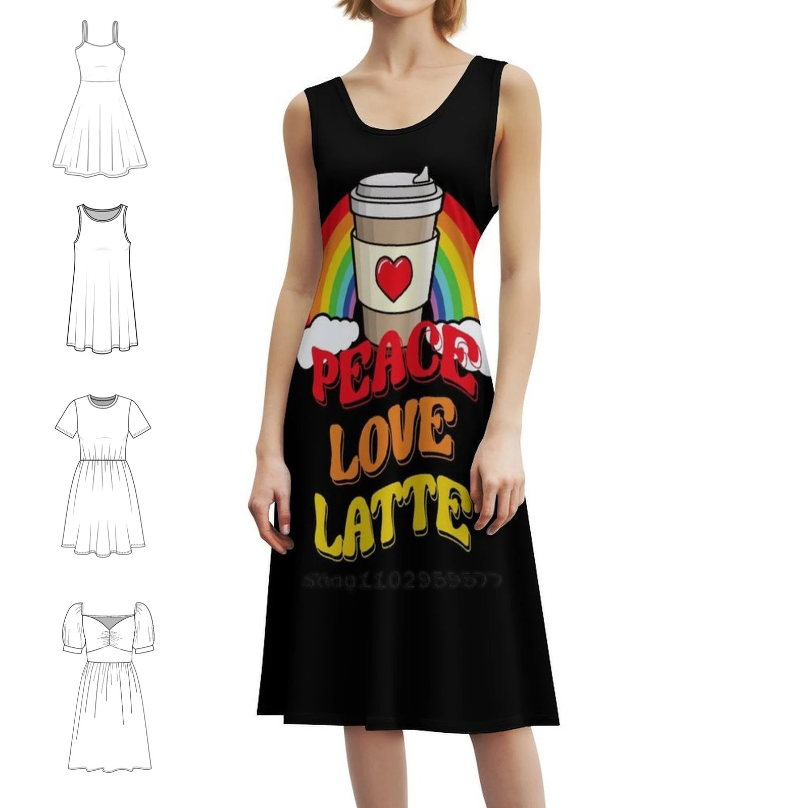 

Peace Love Latte Sexy Vacation Dress For Women Beach Party Birthday Mini Dress 70 S 70 S Music Fan 70 S Retro Retro Female