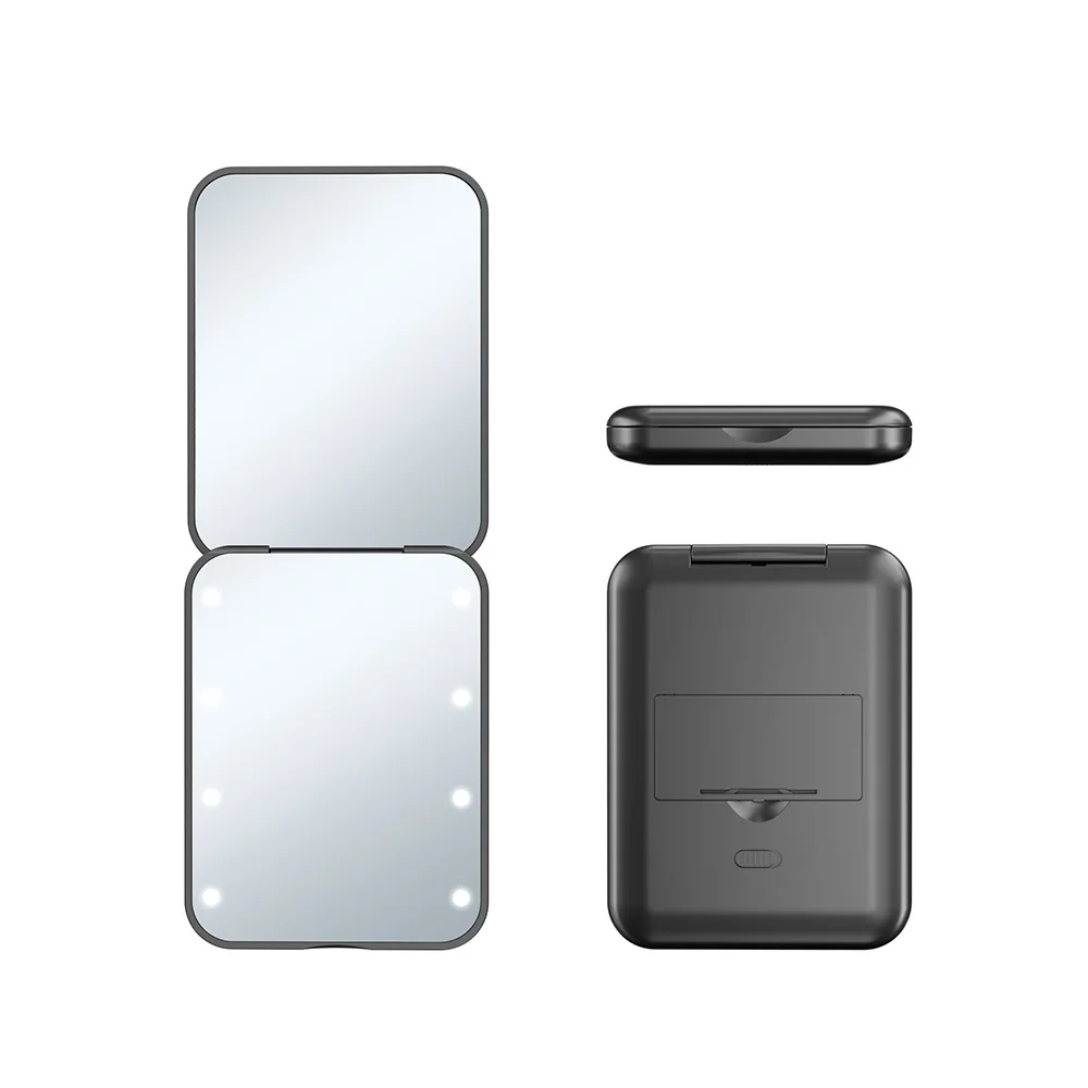미니 LED 포켓 메이크업 거울 2배 확대 배터리 구동 휴대용 핸드헬드 메이크업 거울