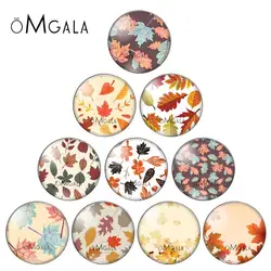 Fashion Autumn Maple leaf Patterns  8/10mm/12mm/18mm/20mm/25mm Round photo glass cabochon demo flat back Making findings