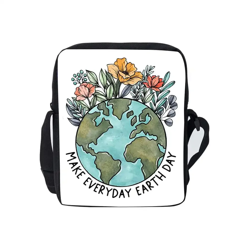 

World Environment Day Daily Single Sided Messenger Bag For Boy/Girls Children Best Gifts 3D Cartoon Casual Teenage Crossbody Bag